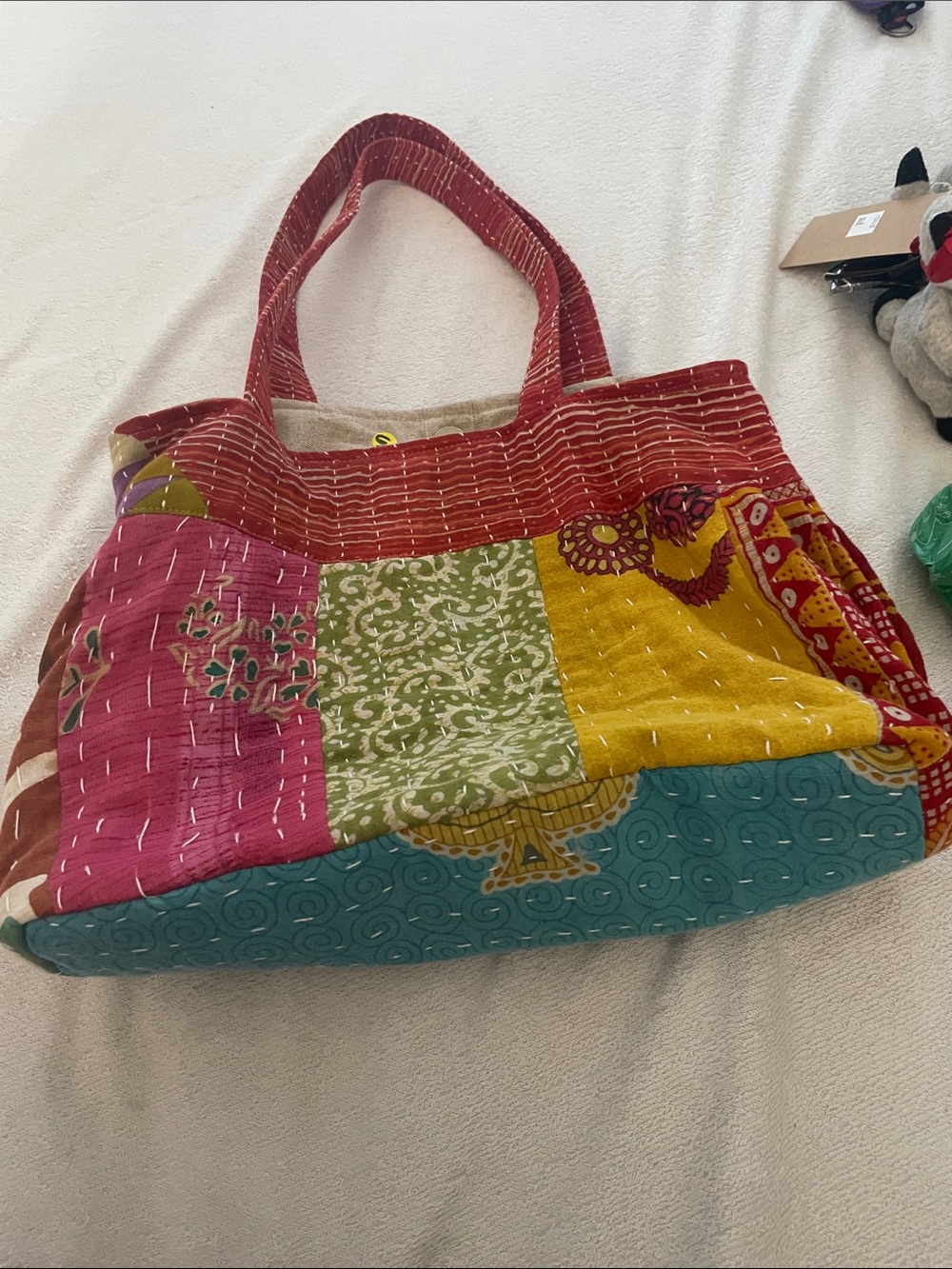 Vintage Kantha handmade Colorblock Patchwork Tote Bag - Multicolor